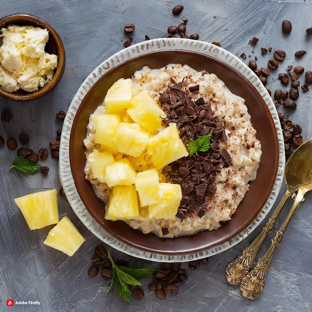 Owsianka kawowa z ananasem, chałwą i czekoladą / Coffee oatmeal with pineapple, halva and chocolate
