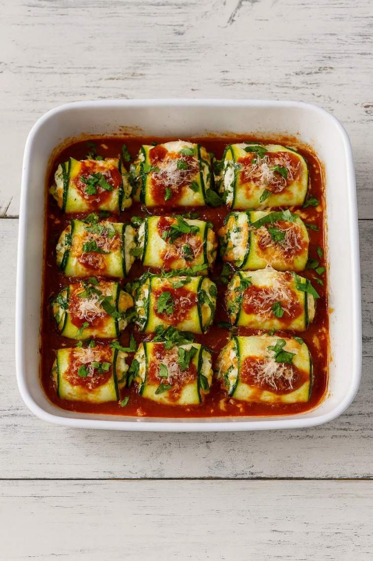 Roladki z cukinii z ricottą i szpinakiem