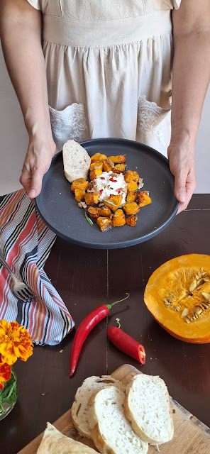 Śniadanie pełne aromatu – pieczona dynia w roli głownej.