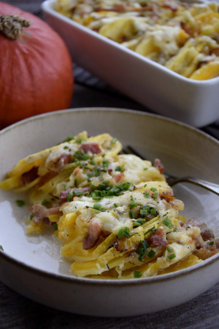 Zapiekanka ziemniaczano-dyniowa z boczkiem