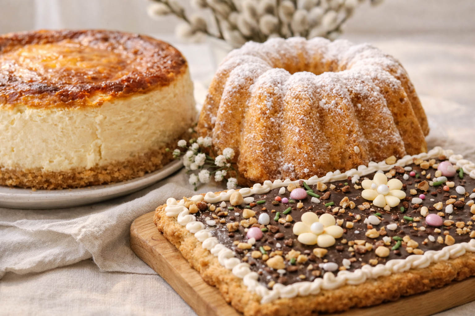 sernik babka i mazurek na wielkanocnym stole