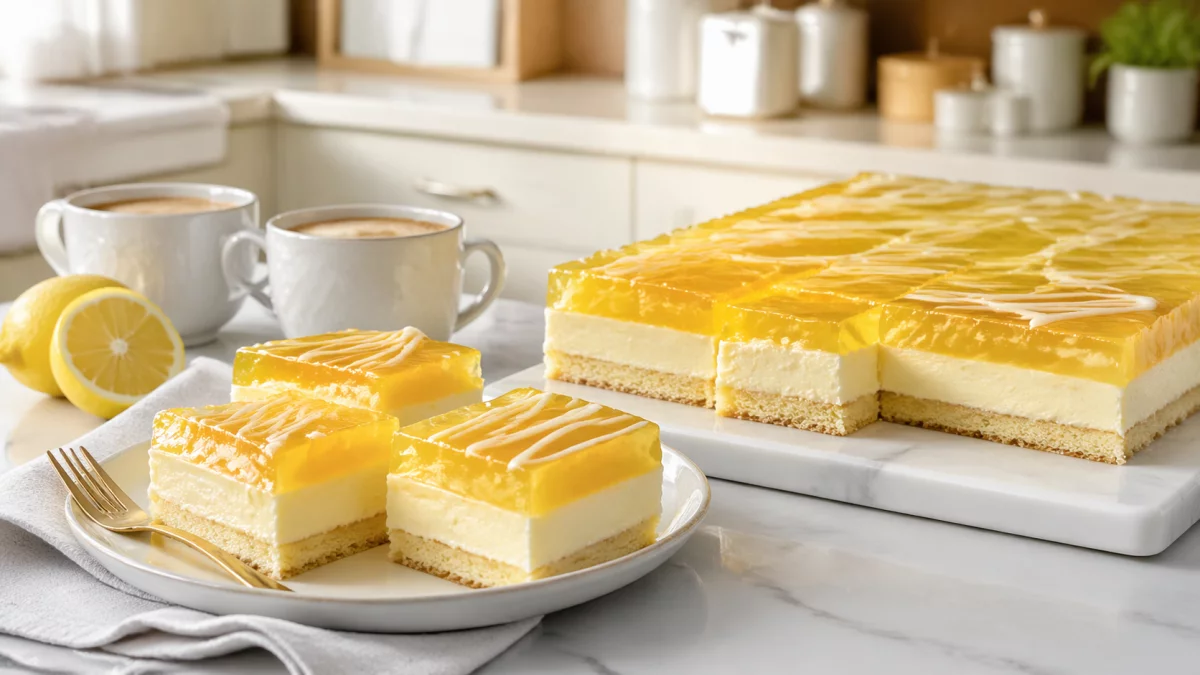 Cytrynowiec – warstwowe ciasto z kremem, galaretką i lukrem