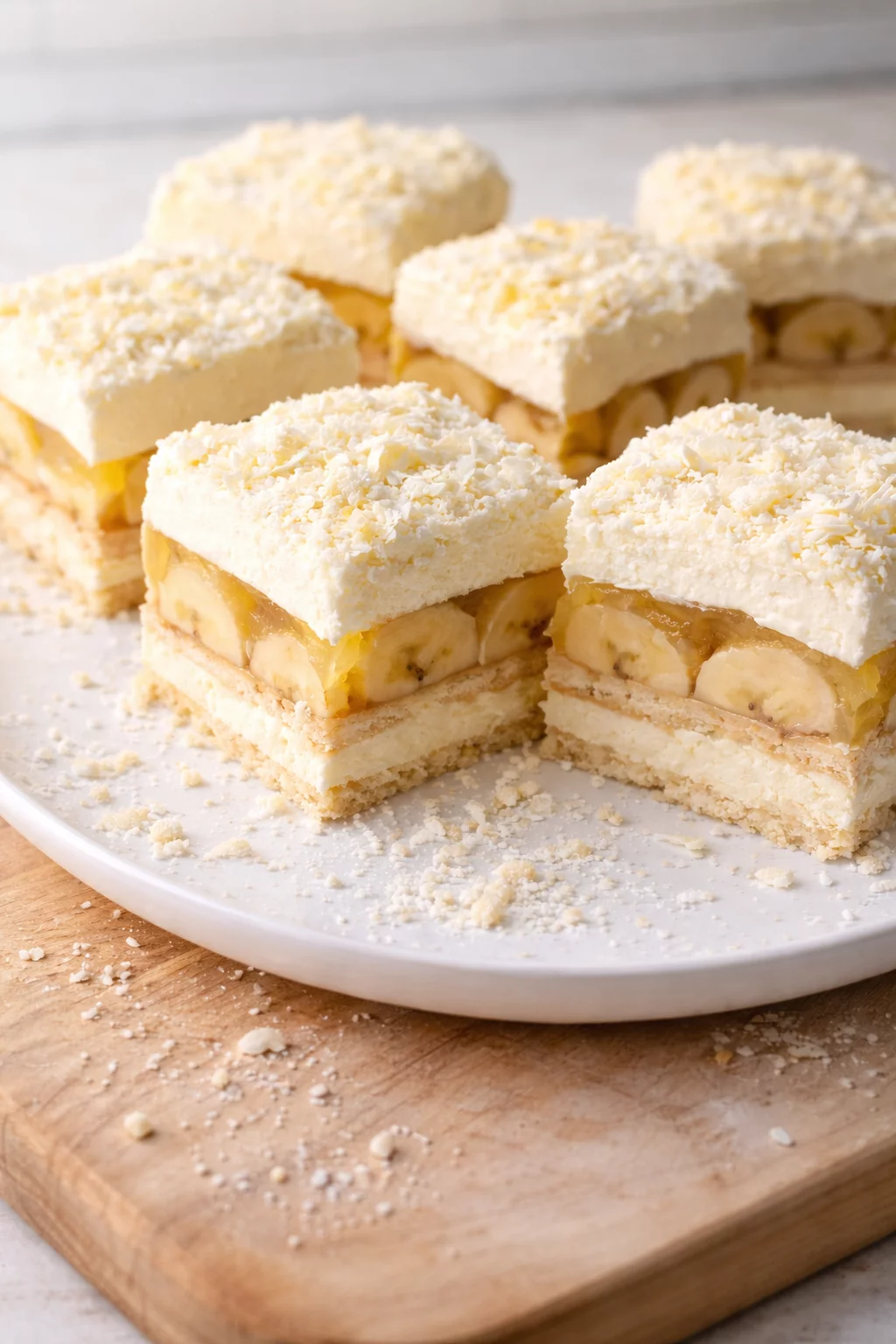 Rajska kostka kokosowa z bananami – puszyste ciasto bez pieczenia krok po kroku