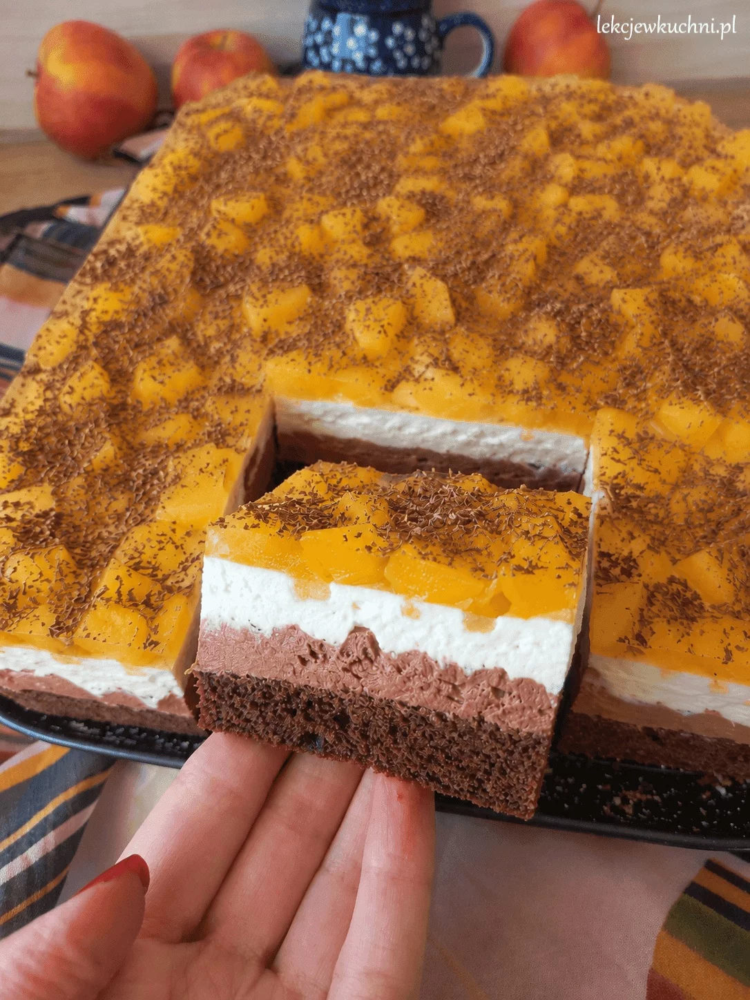 Ciasto Brzoskwiniowy Duet z budyniem, mascarpone i brzoskwiniami