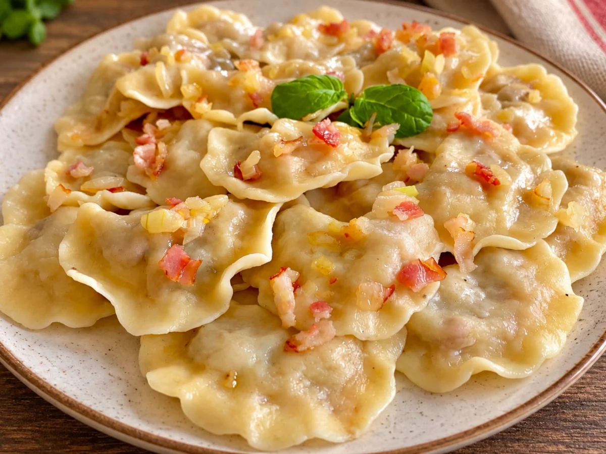 Pierogi chłopskie z ziemniakami i boczkiem