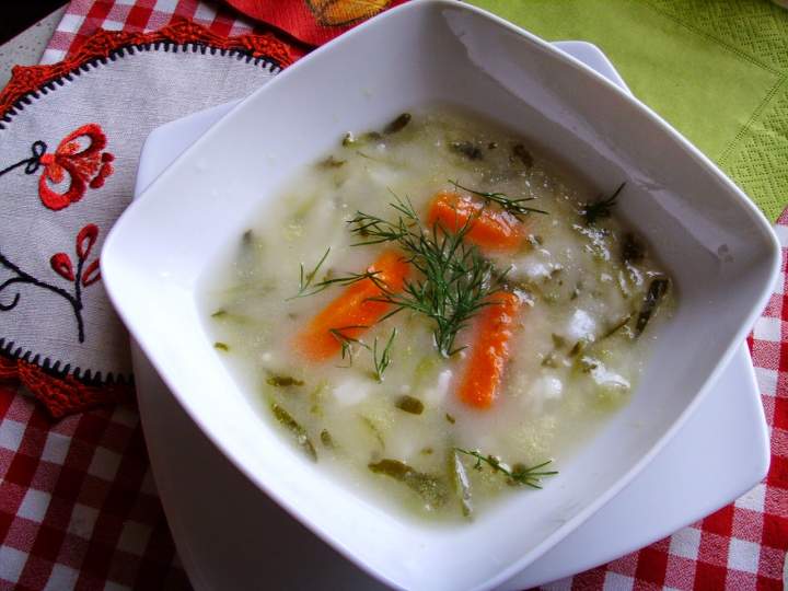 Zupa ogórkowa .Klasyczna z kiszonych ogórków zabielana śmietaną.