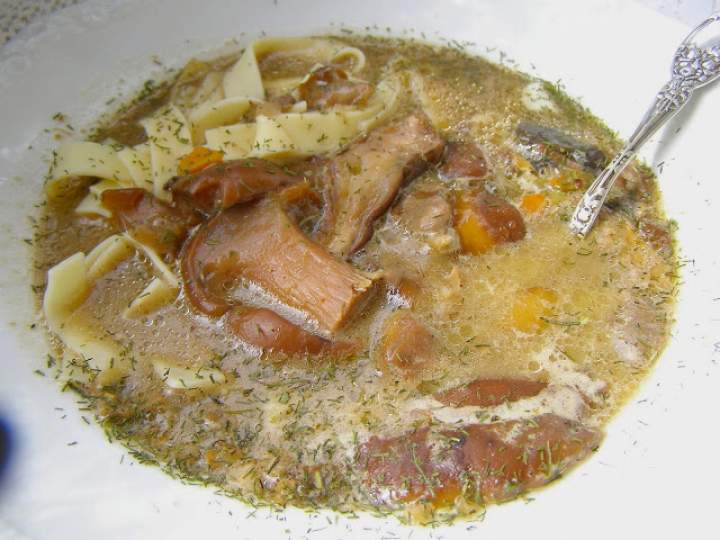 z  mrożonych grzybów pyszna zupa z makaronem, śmietaną…