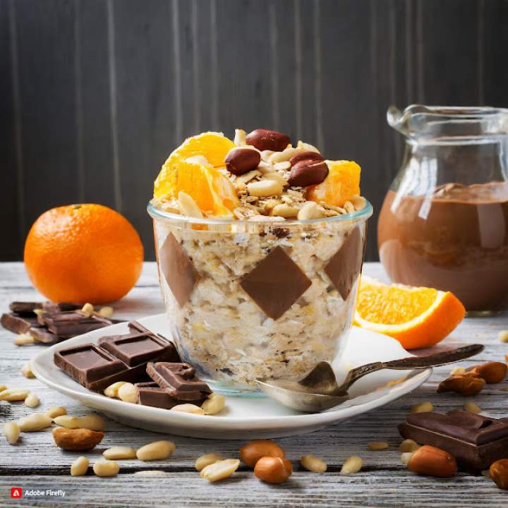 Owsianka z pomarańczą, fistaszkami i czekoladą / Oatmeal with orange, peanuts and chocolate