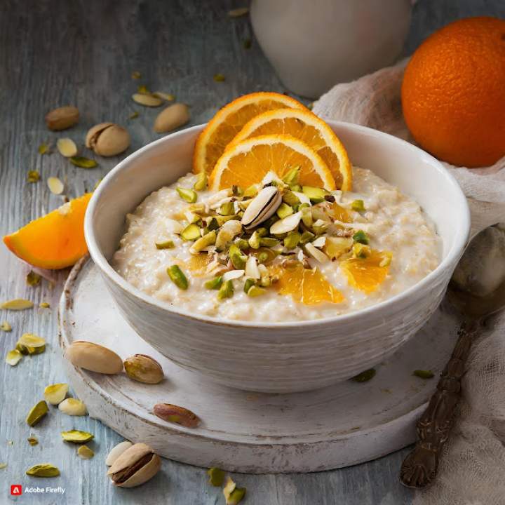 Owsianka z pomarańczą, pistacjami i czekoladą / Oatmeal with orange, pistachios and chocolate