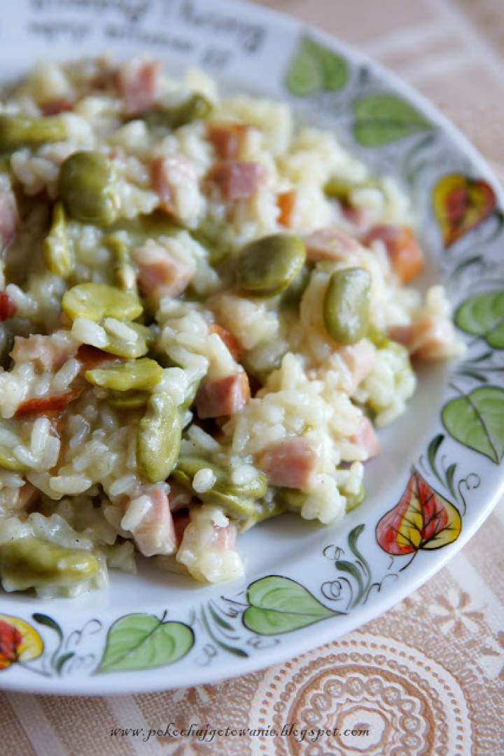 Risotto z boczkiem i bobem