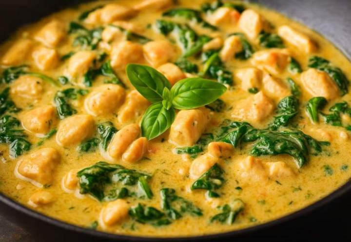 Kremowy kurczak w sosie serowo-szpinakowym