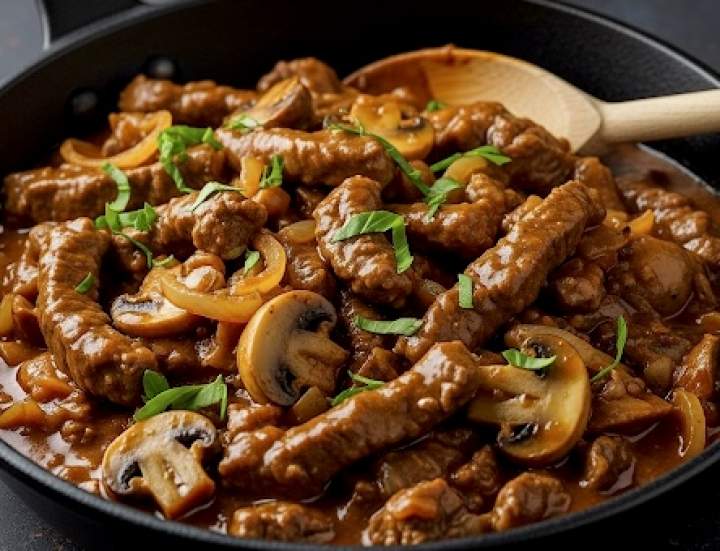 Stroganow z pieczarkami