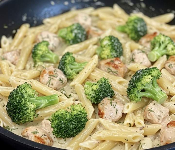 Penne w sosie śmietankowo-brokułowym z kurczakiem