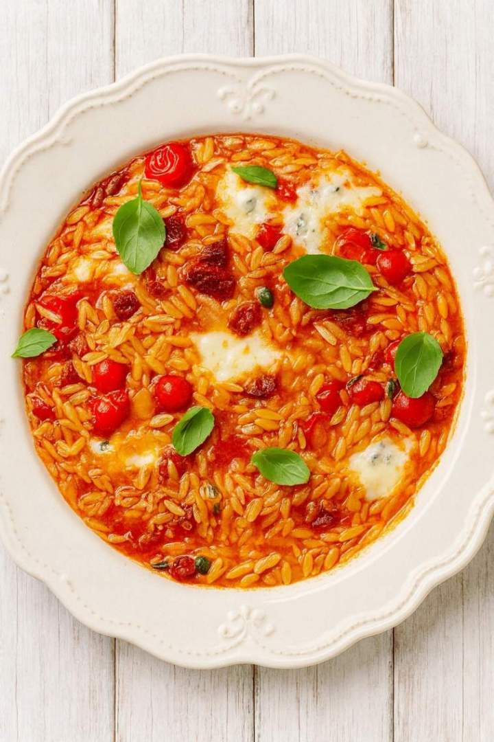 Pomidorowe orzo z gorgonzolą