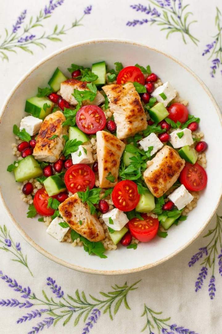 Sałatka z kurczakiem fetą i kuskusem